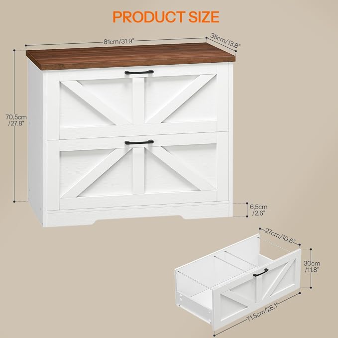 HOOBRO 2 Drawer File Cabinet, Farmhouse Lateral Filing Cabinet - Image 2
