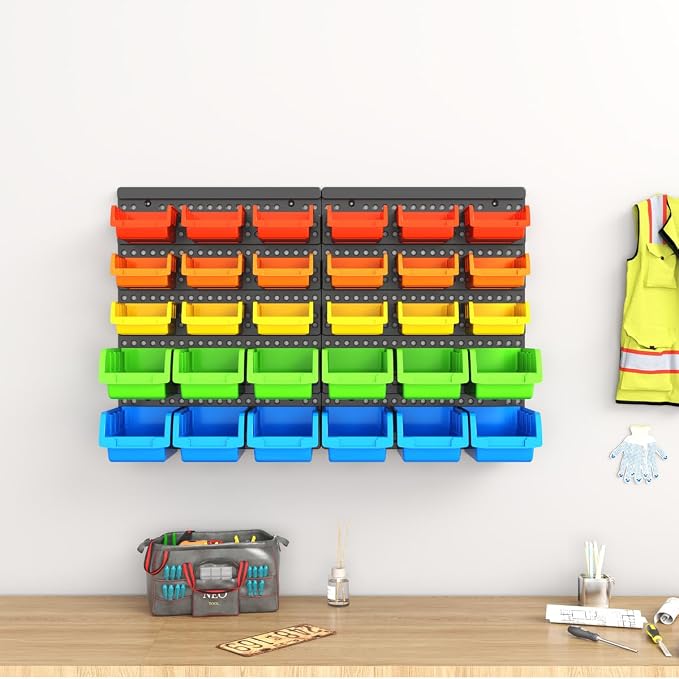 30-Bin Wall Mounted Storage Bins Kit, Tool Organizer Rack, Garage Hardware - Image 6