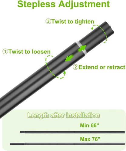 Closet Rod, Adjustable Clothes Haning Rod 66 to 76 Inches, Stainless Steel Rod - Image 2