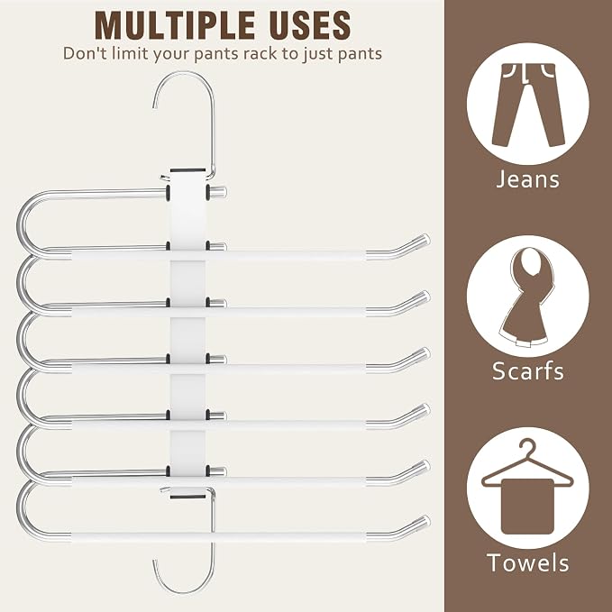 HUITEM Space Saving 6 Tier Pant Hangers, Lightweight, Stainless Steel, 2 Pack - Image 7