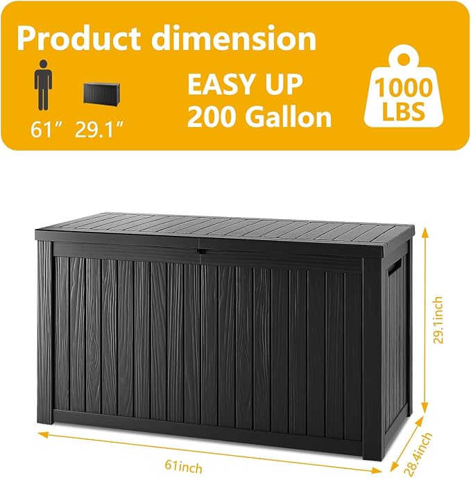 200 Gallon Deck Box, Resin Outdoor Indoor Waterproof Storage Box, Lockable - Image 2