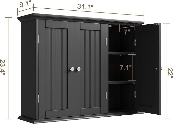 ChooChoo Laundry Cabinet with 3 Doors and Adjustable Shelves | 9.06"D x 31.1"W - Image 3