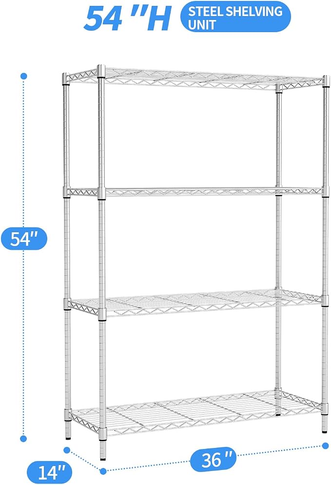 BestOffice | 4-Tier Wire Storage Shelves | 36x14x54 | Chrome | - Image 3