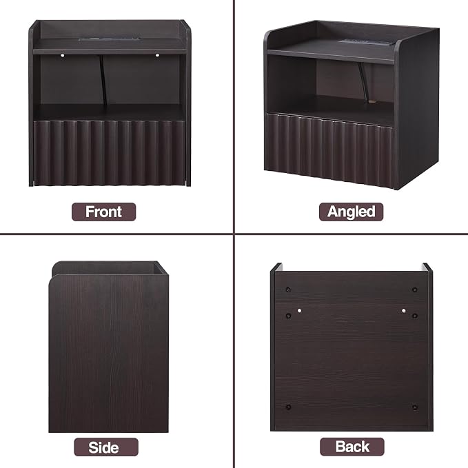 Modern Fluted Floating Nightstand Wall Mounted Set of 2- Bedside Table - Image 8