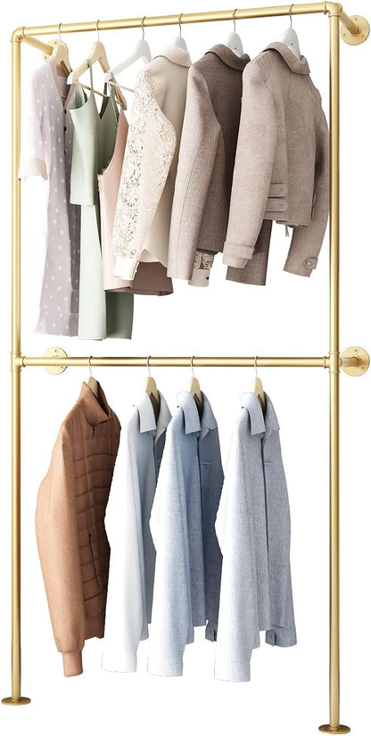 Gold Clothing Racks Wall Mount Clothes Rack, Heavy Duty Industrial Pipe - Image 7