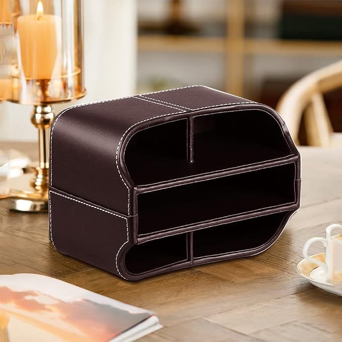 360° Rotating Remote Control Holder, PU Leather TV Remote Caddy Organizer - Image 4