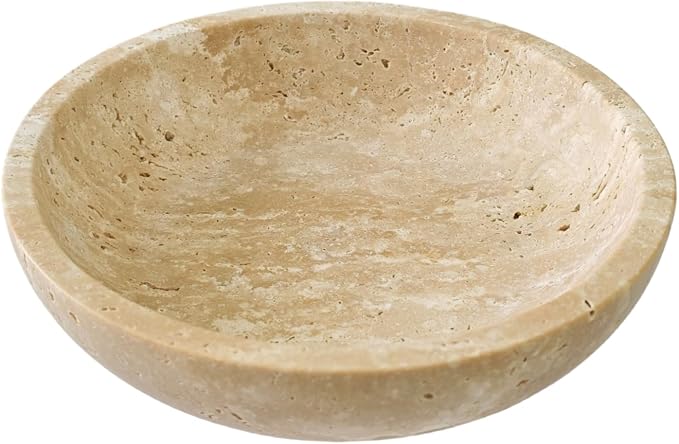 Large 7.87" Natural Travertine Stone Decorative Bowl, Coffee Table Centerpiece by Pracfit