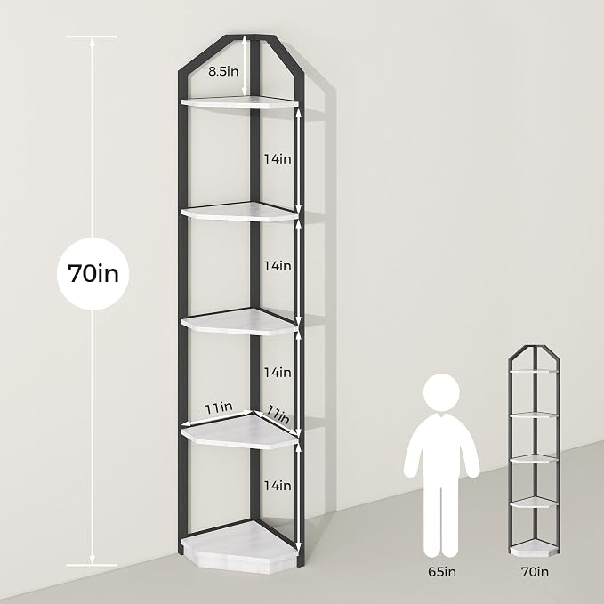 Fun Memories 5 Tier Corner Shelf, 70” Corner Shelf Stand, Corner Bookshelf - Image 3