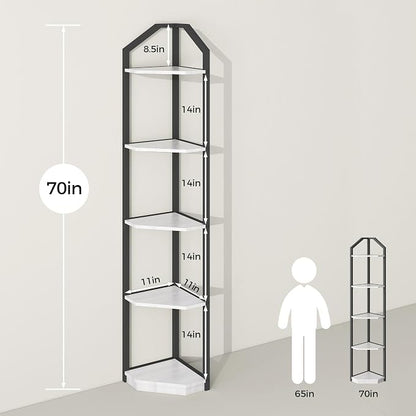 Fun Memories 5 Tier Corner Shelf, 70” Corner Shelf Stand, Corner Bookshelf - Image 3