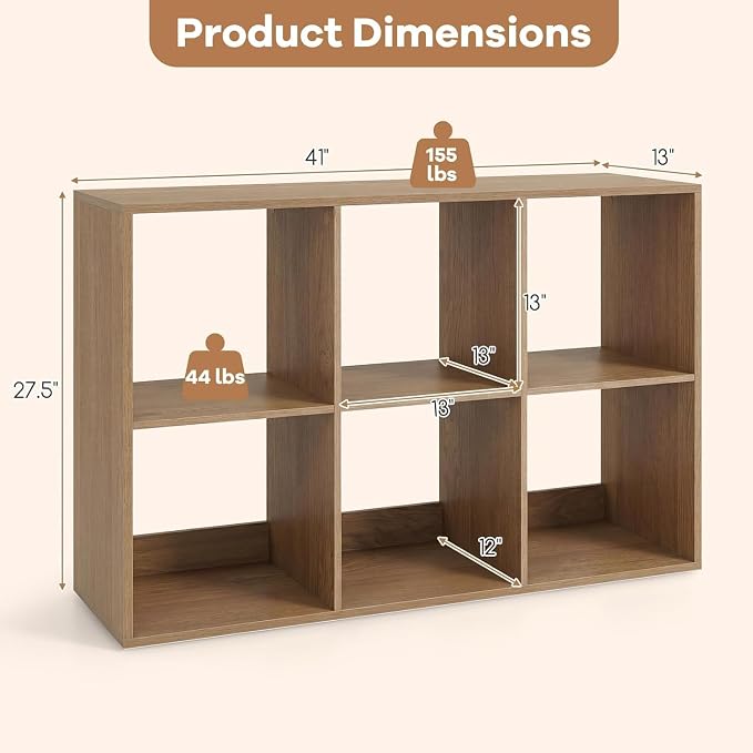 POWERSTONE 6 Cube Storage Organizer, 3 Tier Cubby Bookshelf Freestanding - Image 2