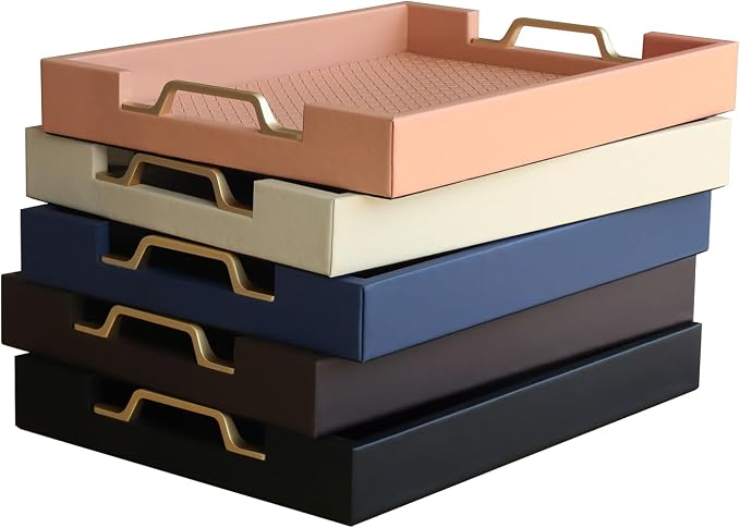 HofferRuffer Faux Leather Rectangle Serving Tray Decor Platter - Image 9