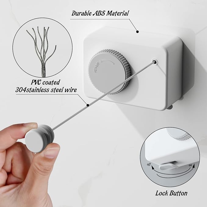 Retractable Clothesline Indoor, Non-Sagging Clothes Line Retracting Outdoors - Image 4