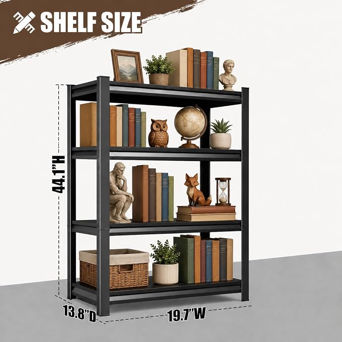 4 Tier Metal Bookshelf, Adjustable Tall Bookcase, Heavy Duty 2400 LBS Modern - Image 3
