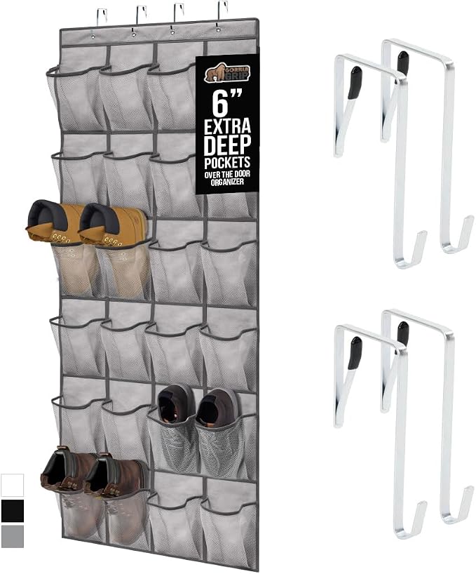 GORILLA GRIP Over the Door Shoe Organizer, 24 Extra Large Breathable Mesh by GorillaGrip