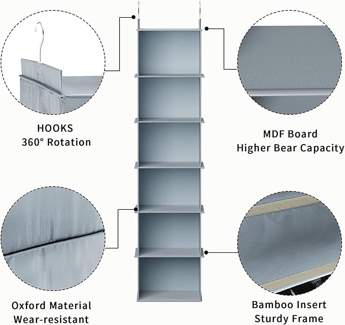 YOUDENOVA Hanging Closet Organizer, 6-Shelf Closet Hanging Shelves - Image 6