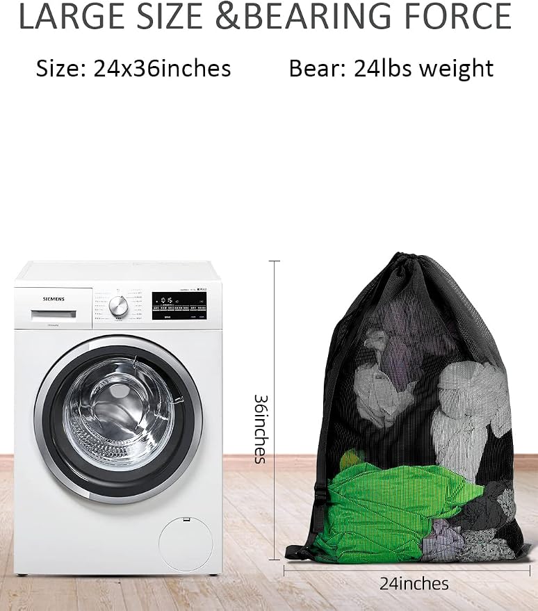 Mesh Laundry Bags with Adjustable Shoulder Strap, Drawstring Closure, Mixed - Image 2