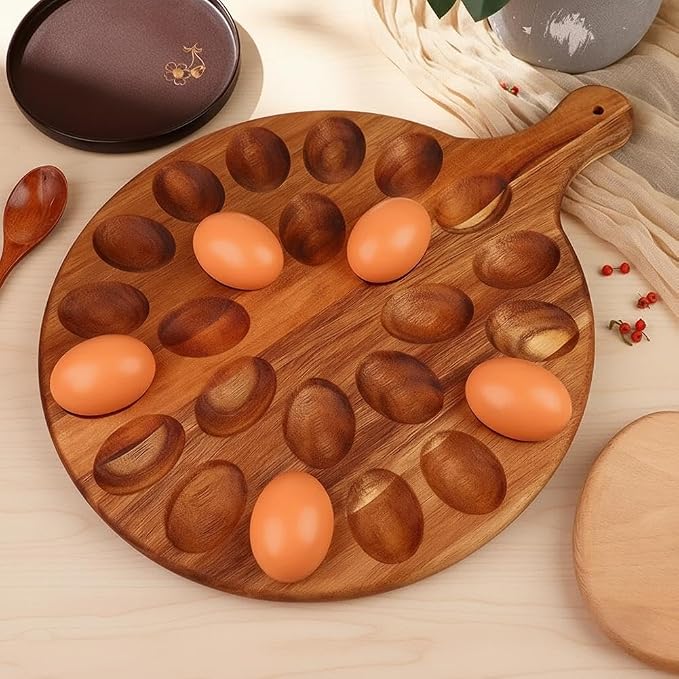 24 Holes Wood Deviled Egg Platter Round Tray - Image 7