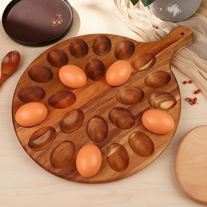 24 Holes Wood Deviled Egg Platter Round Tray - Image 7