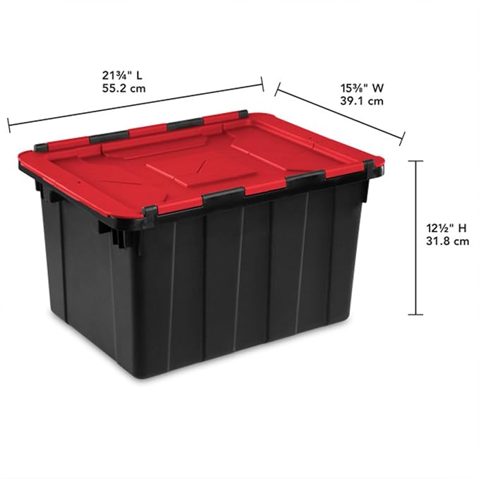 Sterilite 6-Pack 12 Gallon Hinged Lid Industrial Tote, Heavy-Duty Plastic - Image 3