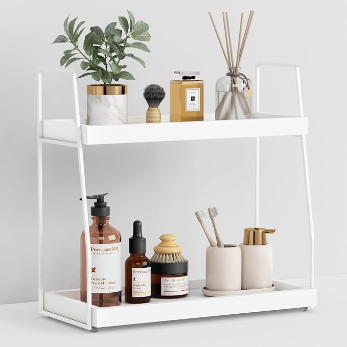 Forbena White 2 Tier Bathroom Organizer Countertop, Small Counter Top Organizer by Forbena