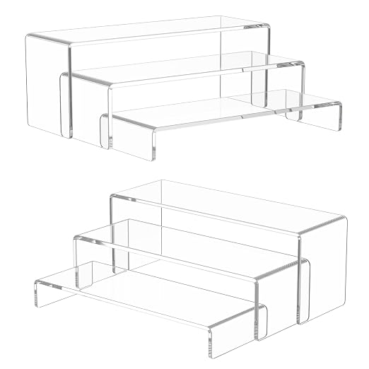NIUBEE Acrylic Display Riser, 2 Set Clear Rectangular Stands by NIUBEE