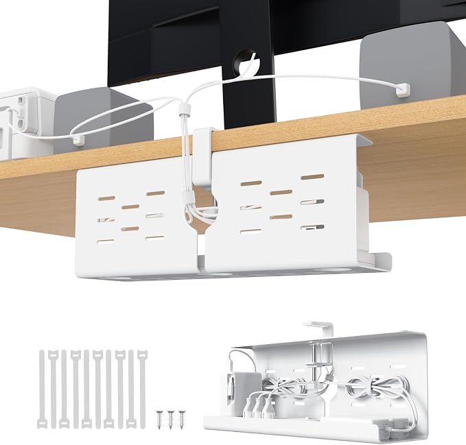 KEEGH 16'' Under Desk Cable Management Tray, No Drill Clamp Mount, Sturdy Metal by KEEGH