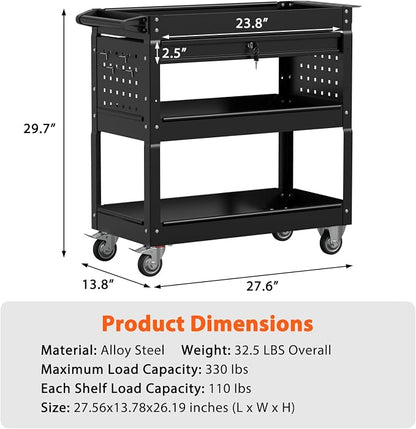 3 Tier Rolling Tool Cart with Drawers, Heavy Duty Utility Cart on Wheels - Image 7