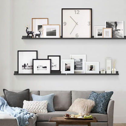 Forbena 36 Inch Photo Picture Ledge Shelf Set of 4, Narrow Long Wood Wall Shelf - Image 5