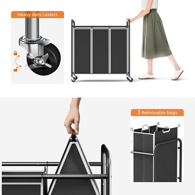 ROMOON Laundry Sorter Hamper 3 Section, Divided Laundry Basket Organizer - Image 5