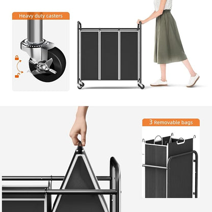 ROMOON Laundry Sorter Hamper 3 Section, Divided Laundry Basket Organizer - Image 5