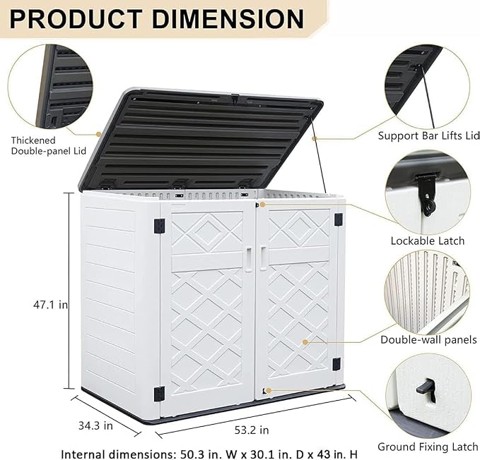 KINYING Horizontal Outdoor Storage Shed, 47 Cu.ft Resin Outdoor Storage Cabinet - Image 4