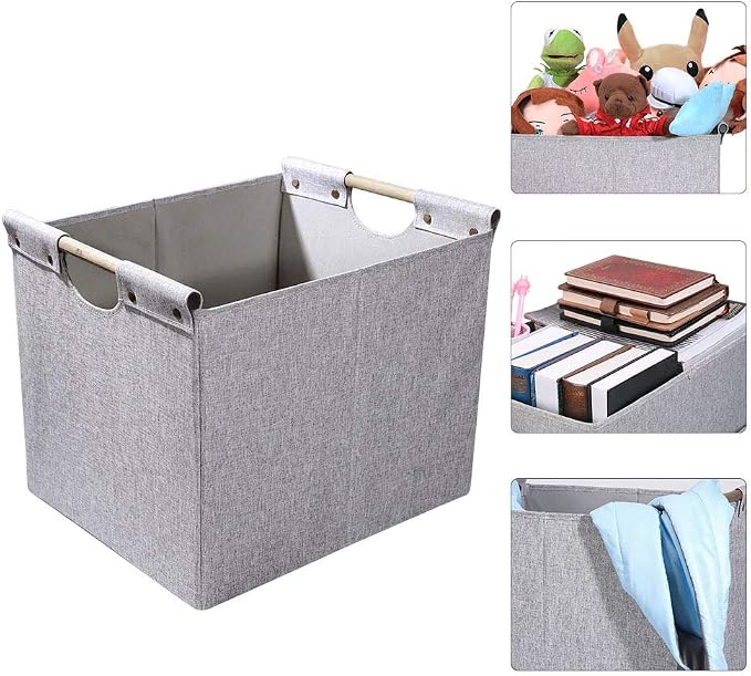 HOONEX Large Foldable Storage Bins, Linen Fabric, 2 Pack, - Image 3