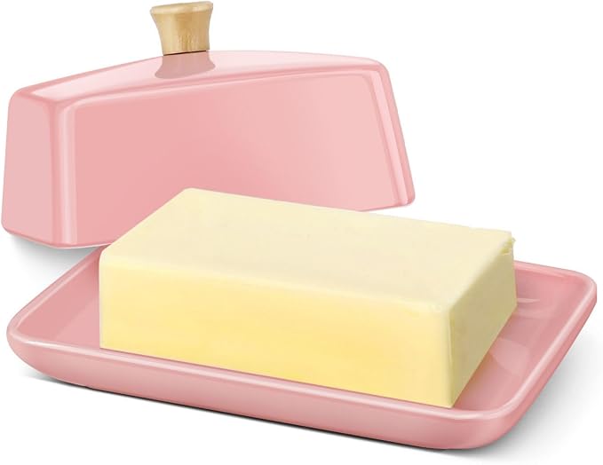 Flexzion Ceramic Pink European Butter Dish by Flexzion