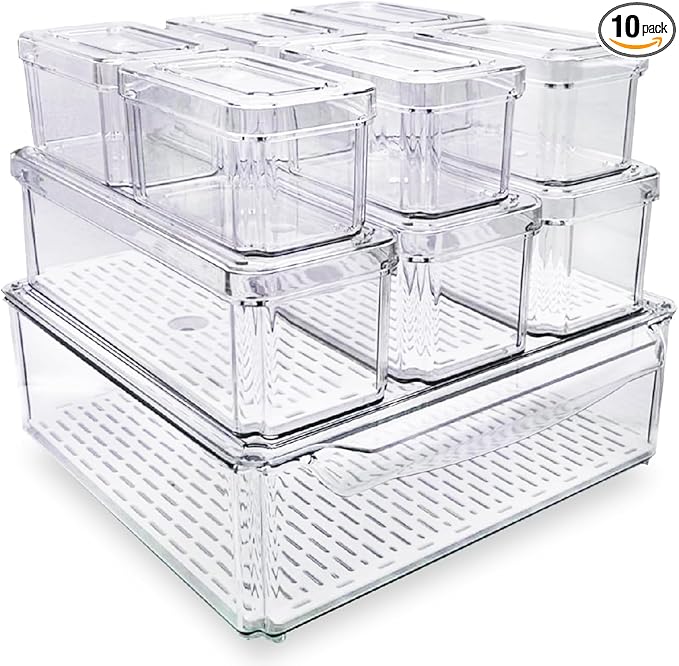 10-Pack Clear Fridge Organizer Bins by EASPACE