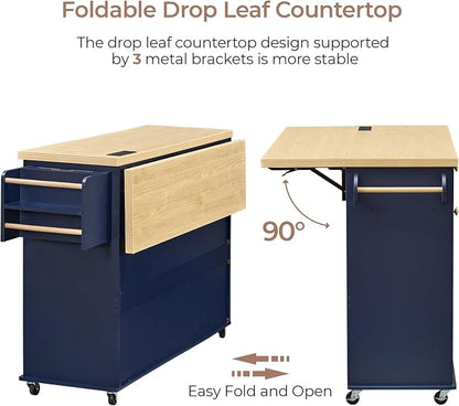 60.2" Kitchen Islands with Storage, Rolling Island Table with Trash Can Storage - Image 4