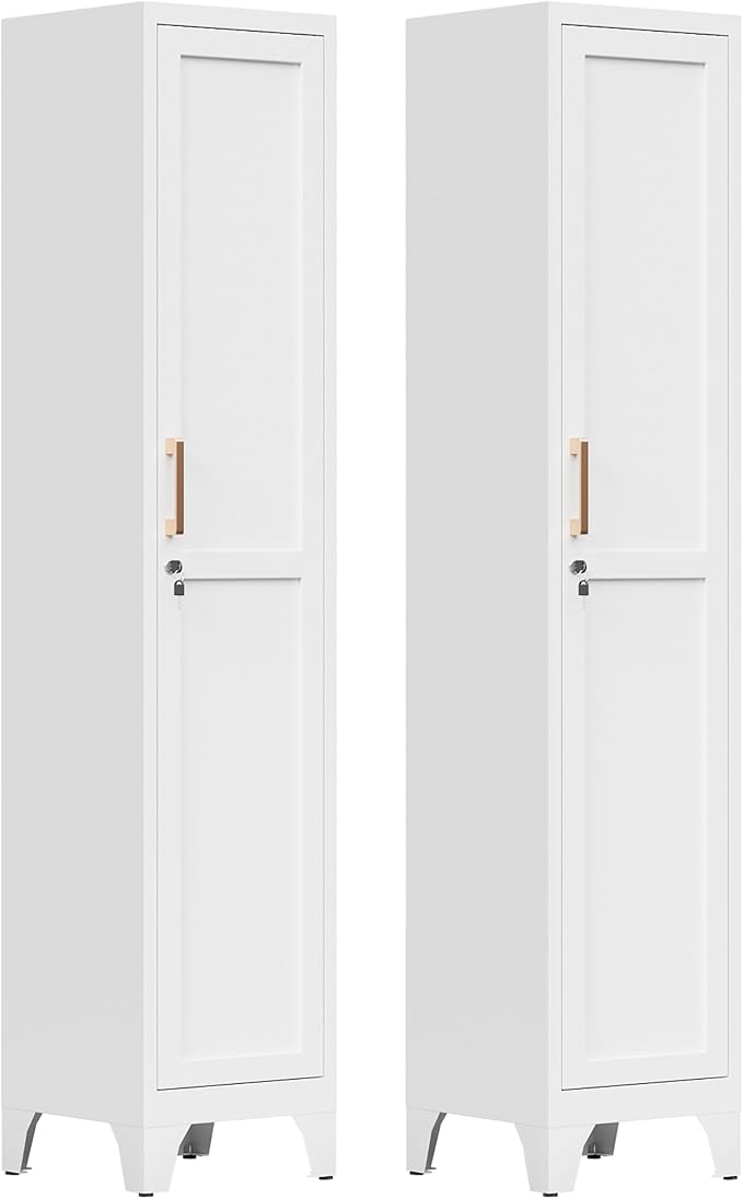 67"H White Metal Locker with 1 Lockable Door and 4 Adjustable Shelves by Firstsky