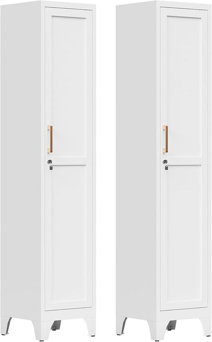67"H White Metal Locker with 1 Lockable Door and 4 Adjustable Shelves by Firstsky