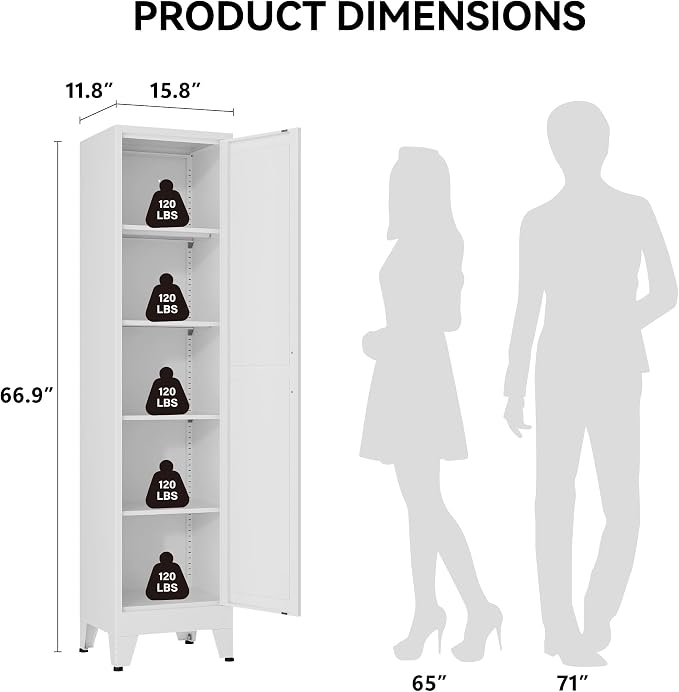 COFaR 67" Tall Metal Pantry Cabinet, Slim Freestanding Cupboard - Image 2