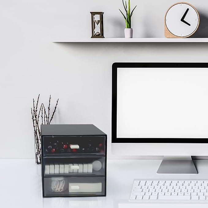 Desk Organizer with Drawer, Desk Storage Box, Plastic Office Stationery - Image 2