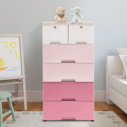 6-Drawer Plastic Dresser Organizer Lockable Storage Cabinet | Hold up to 66.13 - Image 2