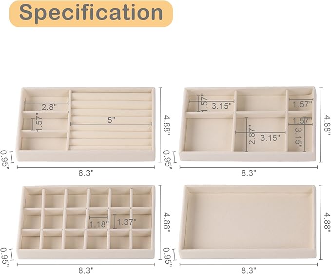 4-Set Jewelry Organizer for Drawer, Stackable Velvet Jewelry Trays - Image 4