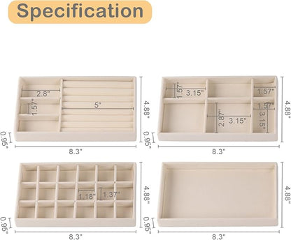 4-Set Jewelry Organizer for Drawer, Stackable Velvet Jewelry Trays - Image 4