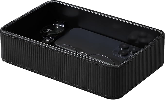 PU Leather Valet Tray Organizer, Small Nightstand Organizer Bedside Desktop by Cretkhp