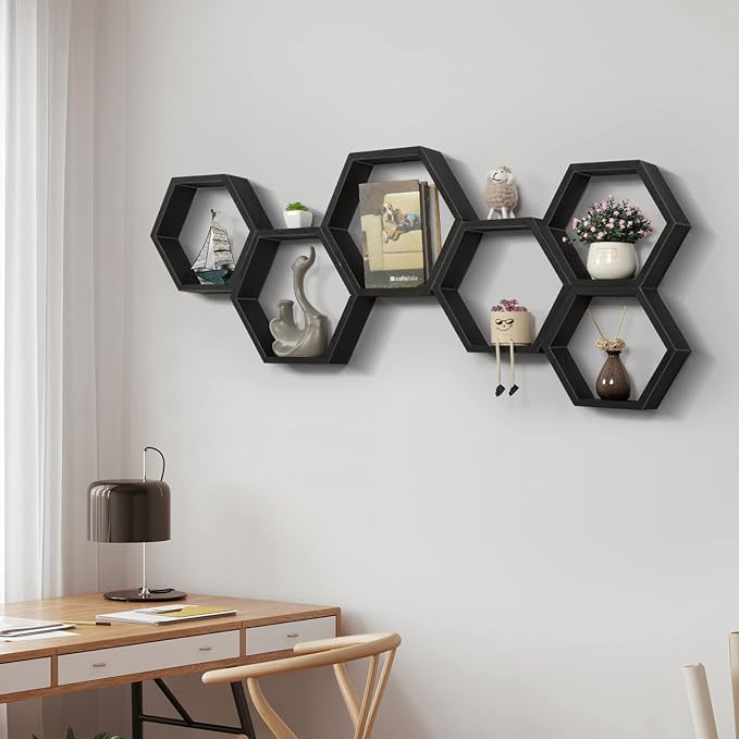 YBING Hexagon Floating Shelves Black Hexagon Shelves - Image 2