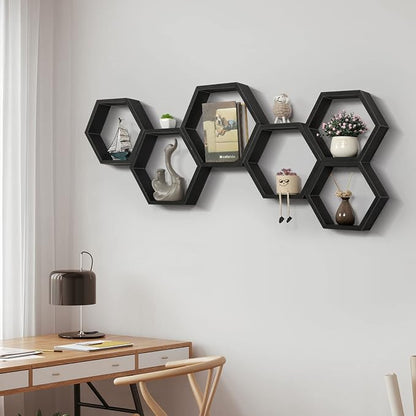 YBING Hexagon Floating Shelves Black Hexagon Shelves - Image 2