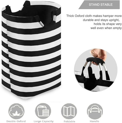 Black White Stripe Large Laundry Hamper - Image 3