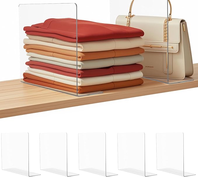Acrylic Shelf Dividers for Closet Organization: 10" Tall x 12" Deep Closet by Lebouri