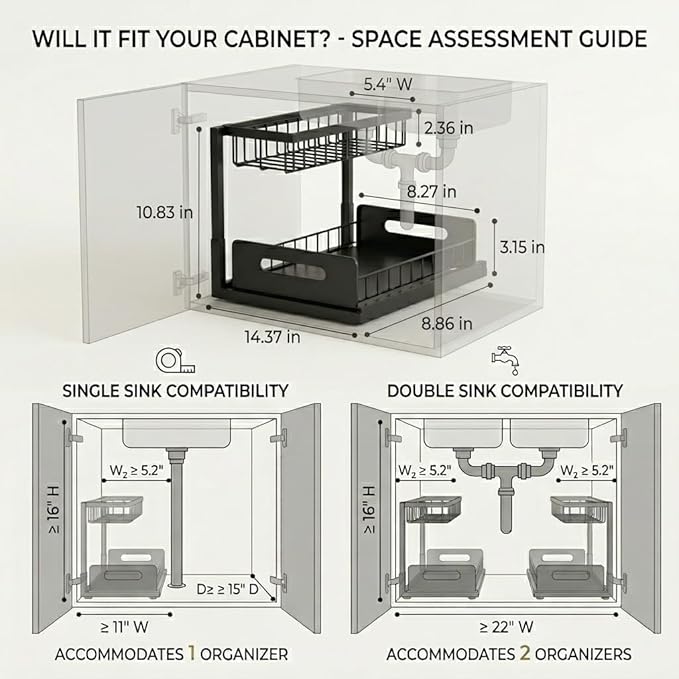 Under Sink Organizer 2 Tier, Pull Out Drawer Slides Under Sink Storage - Image 2