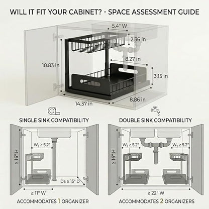Under Sink Organizer 2 Tier, Pull Out Drawer Slides Under Sink Storage - Image 2
