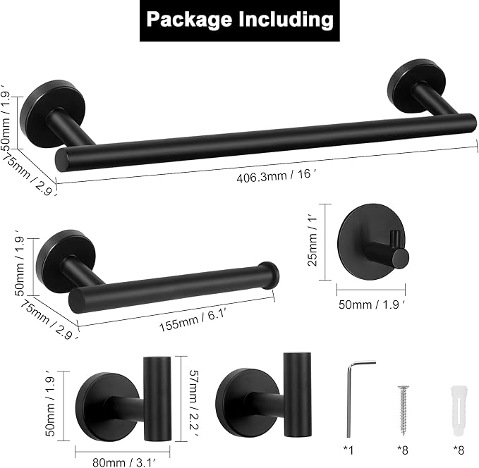 NearMoon Bathroom Hardware Set SUS 304 Thicken Stainless Steel-Towel Bar Set - Image 4